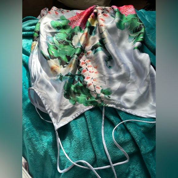 Baby Blue Tropical Print Satin Cami Dress - Picture 5 of 8